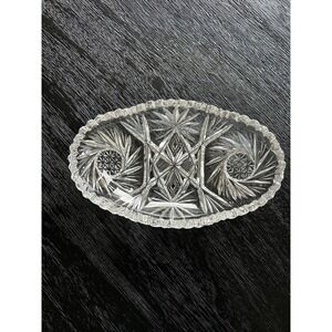 Antique American Brilliant Cut Crystal Pinwheel Sawtooth Rim Oblong Oval Dish